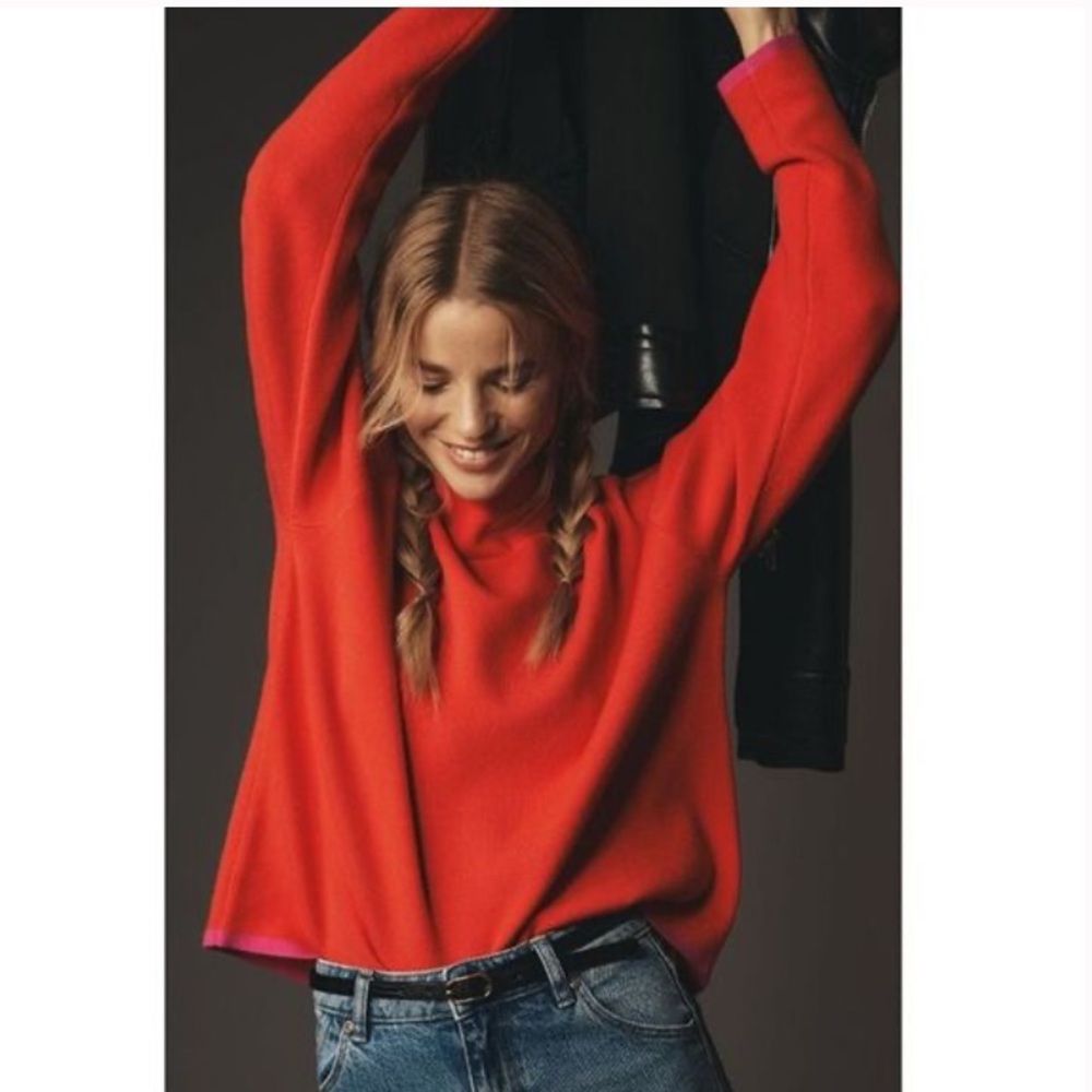 Anthropologie women Maeve Carlys Mock Neck Sweater red size XS